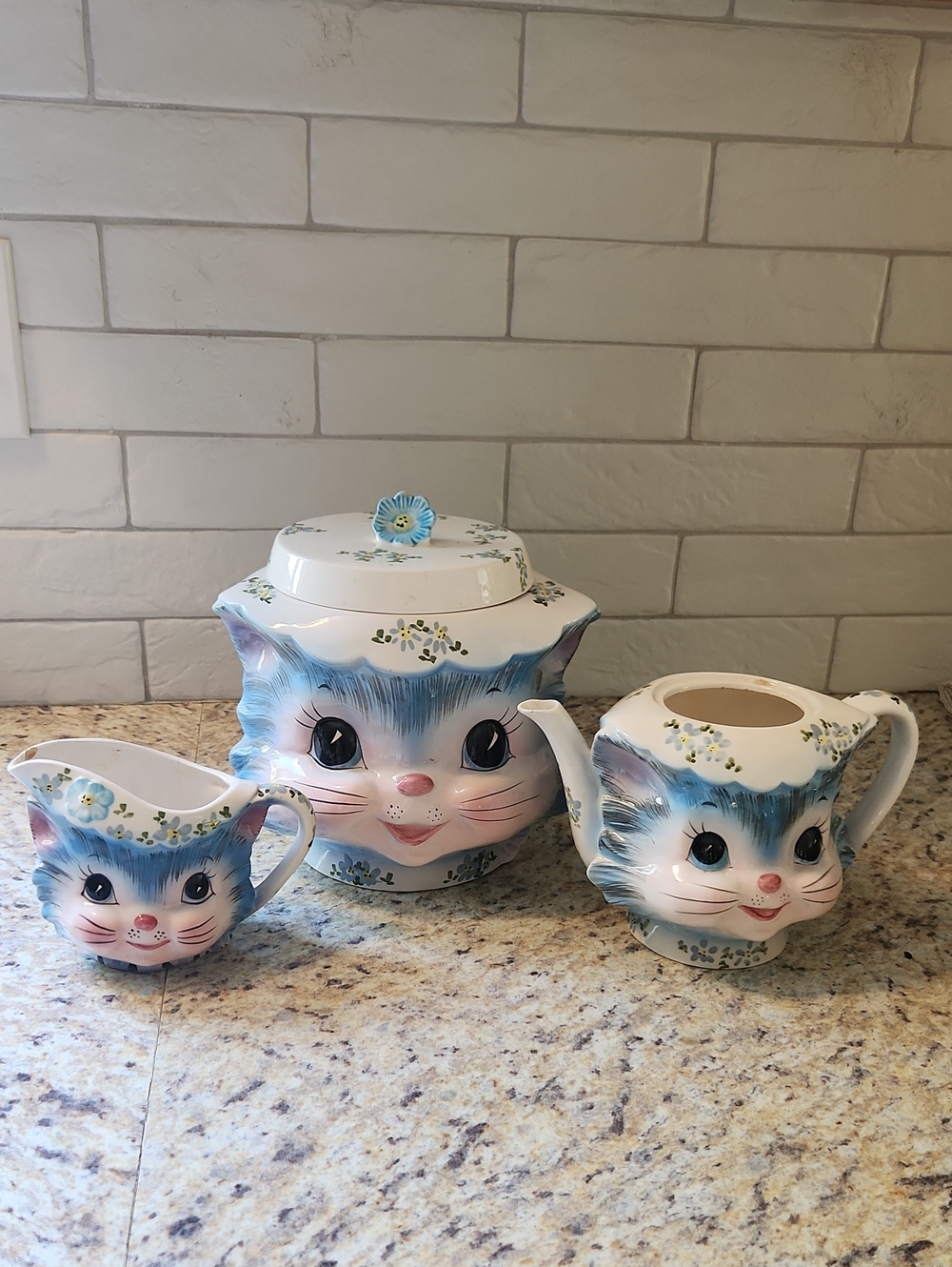 Vintage Collectible Miss Priss Cookie Jar, Tea Pot And Creamer